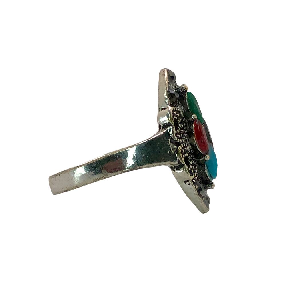 Silver and Multicolor Rhinestone Statement Ring - Size 10 - Picture 5 of 7